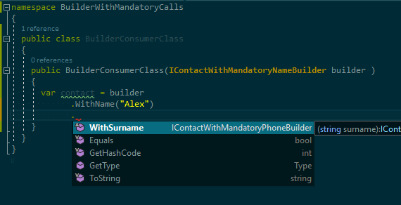 Intellisense after mandatory surname call